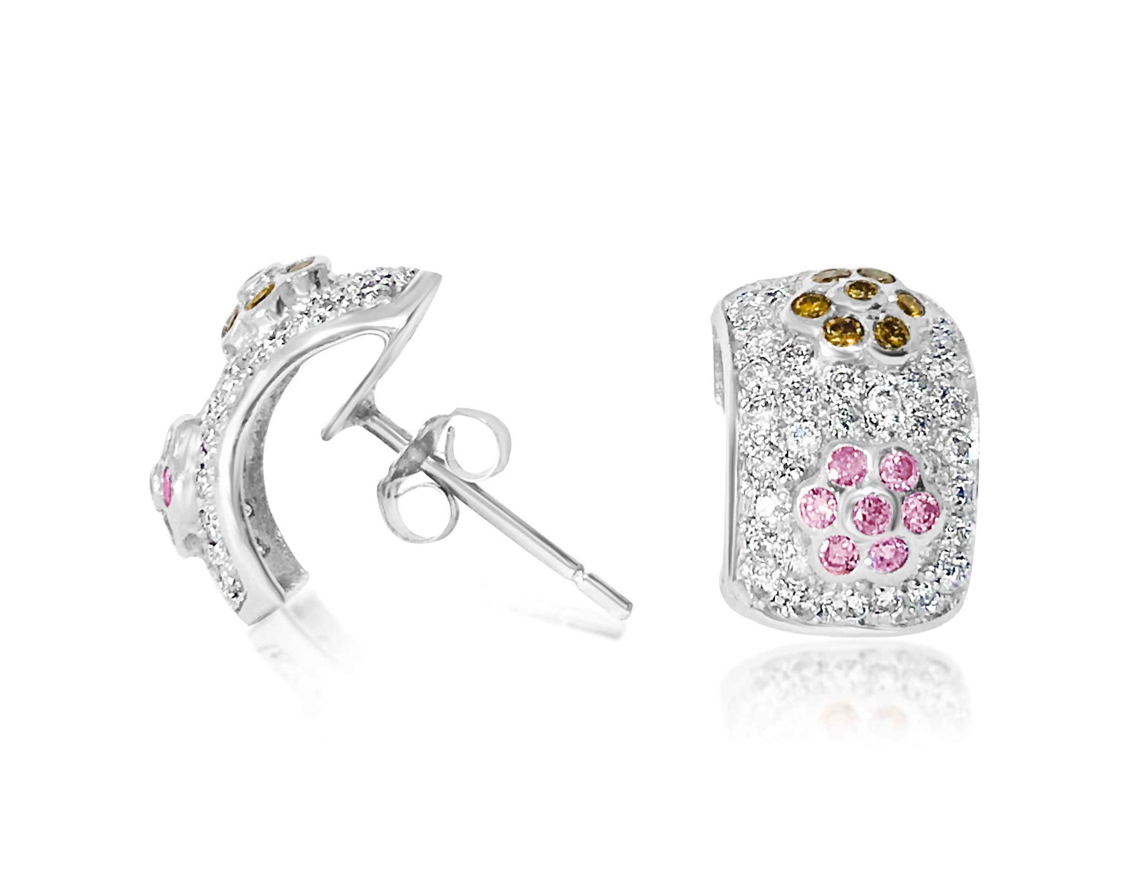 2.0 CT white, pink & yellow diamonds in 14k earrings
